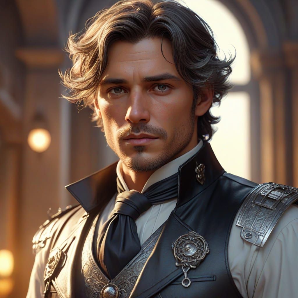 Chiseled Hero in Dark Fantasy Attire