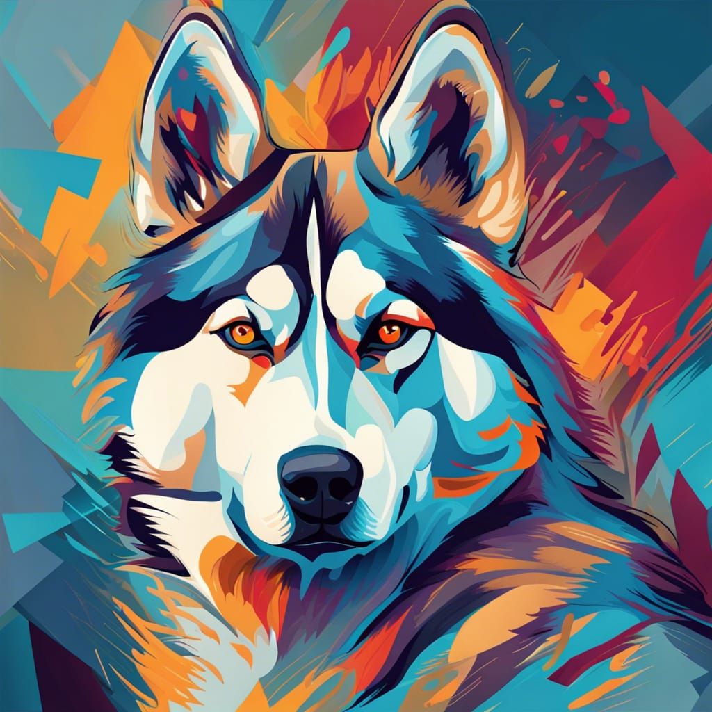 Abstract Husky Portrait with Complementary Colors