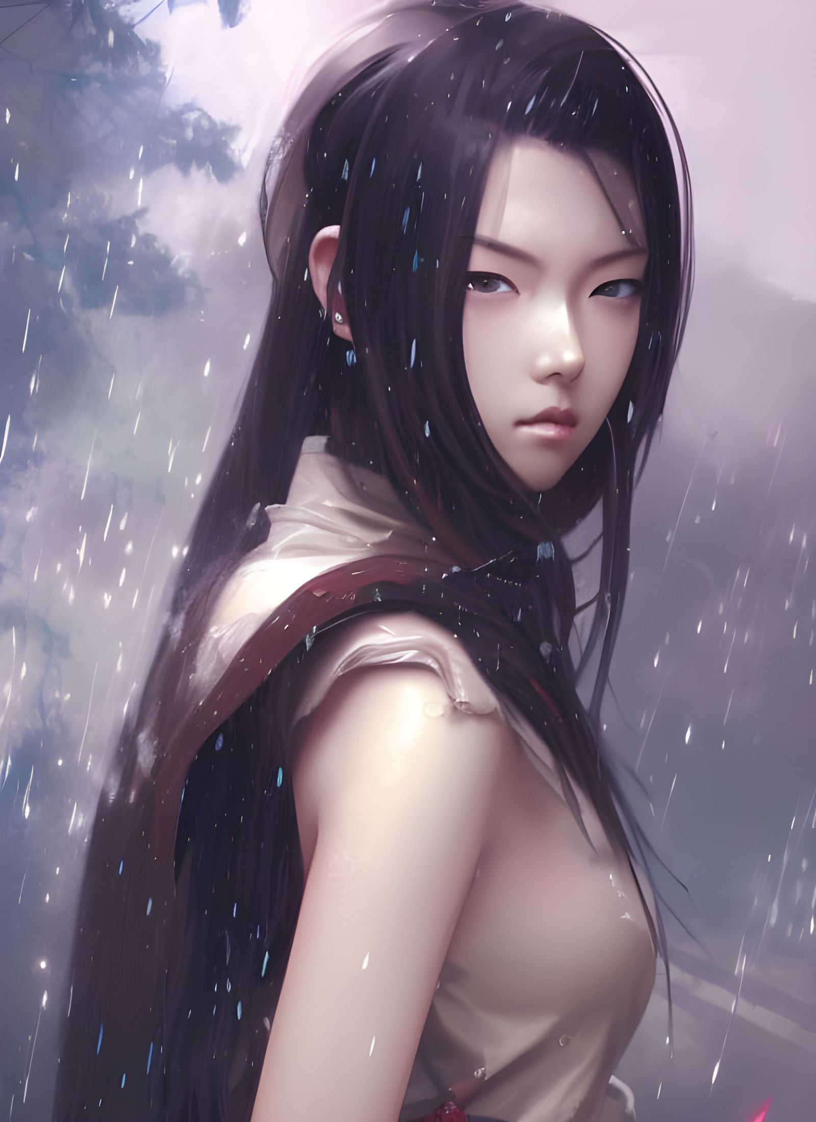 Anime Samurai Girl Portrait in Digital Art Style