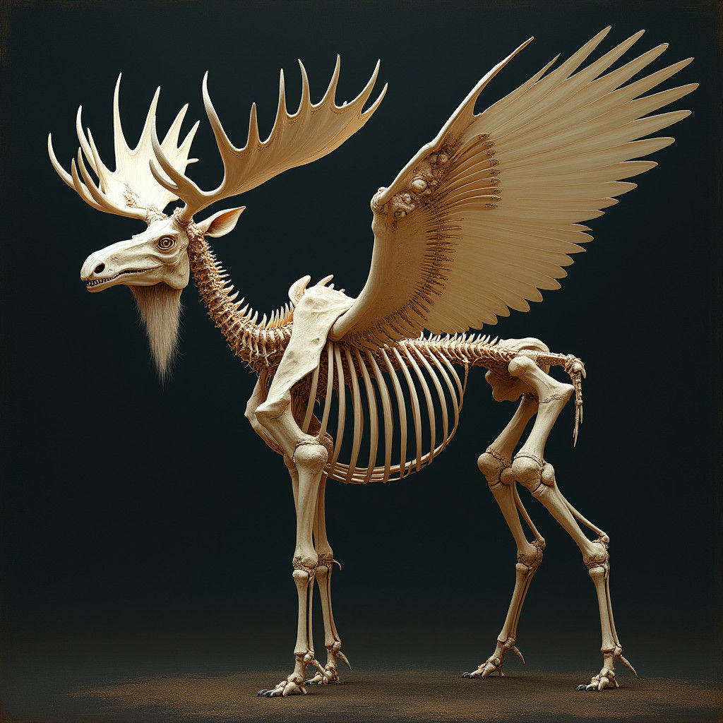 Skeletal Moose with Falcon Wings in Biomechanical Style