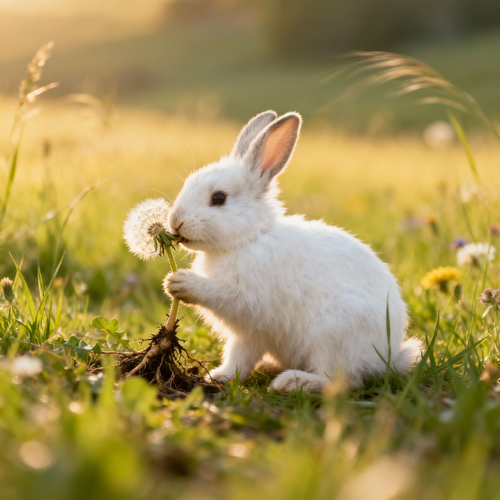 rabbit nibblin' on dandelion