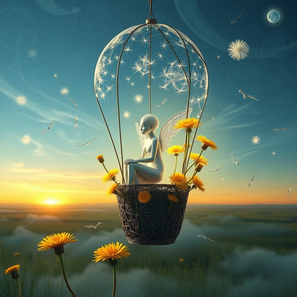 Ethereal Filigree Being in Dandelion Balloon