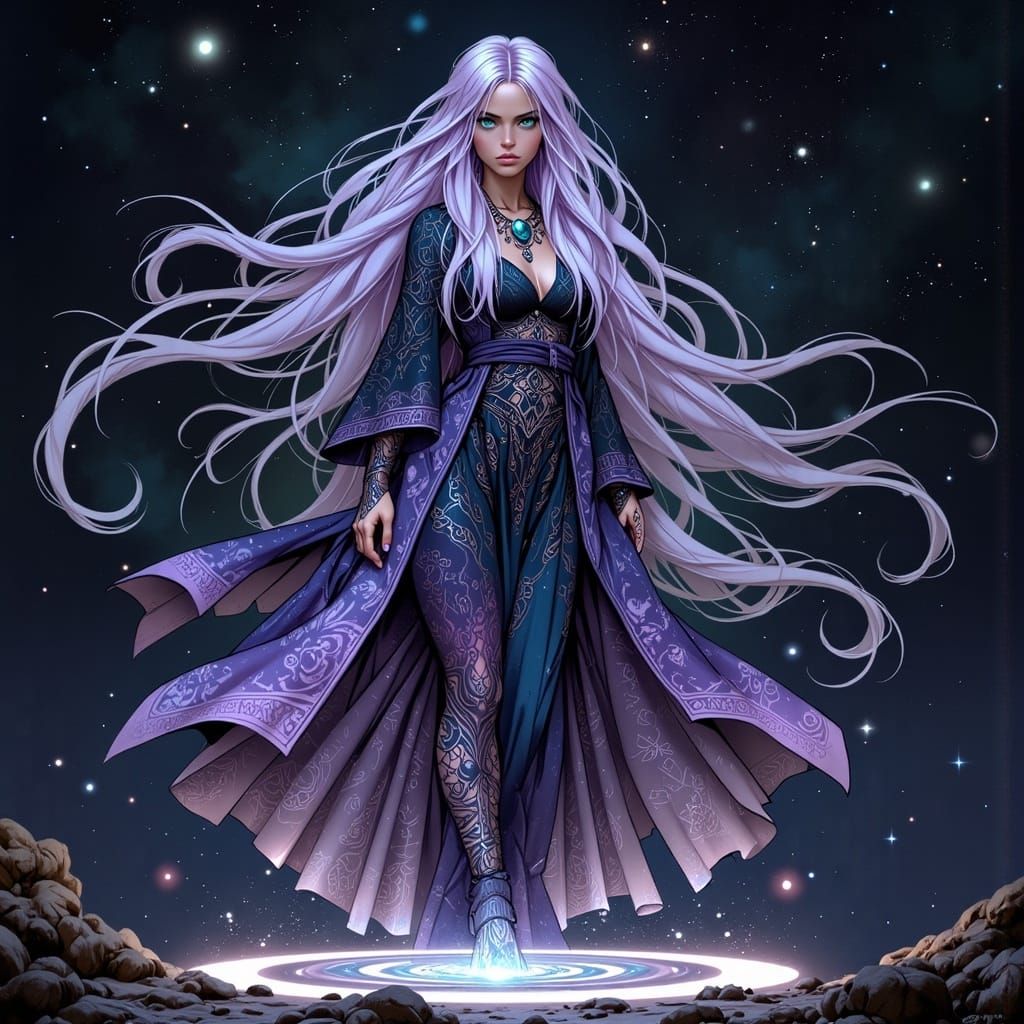 Cosmic Mage Commands Starlight in Space