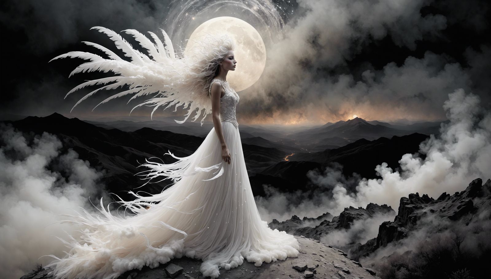 Surreal Candy Floss Woman in Galaxy Landscape