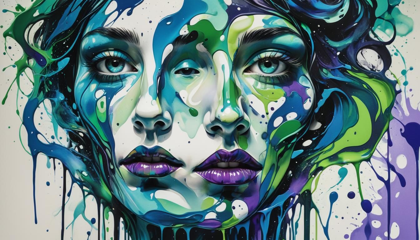 Surreal Ink Splatter Portrait in Abstract Expressionist Styl...