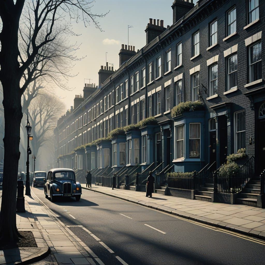 London Suburbia in the 1970s, Charcoal Drawing Style