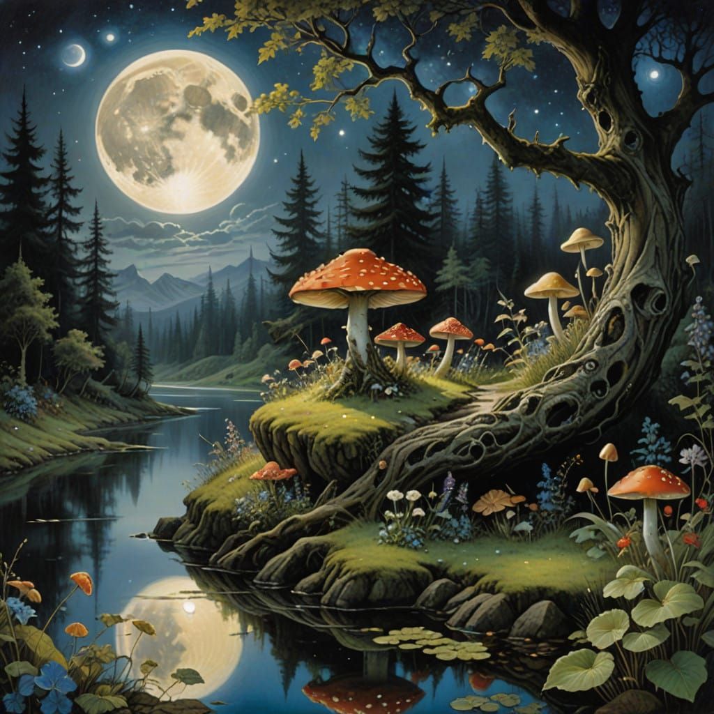 Dreamy Forest Realm Under Starry Skies