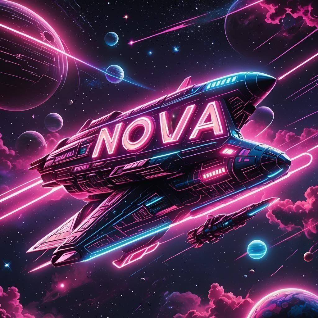 NOVA Spaceship in Synthwave Neon Retro Style