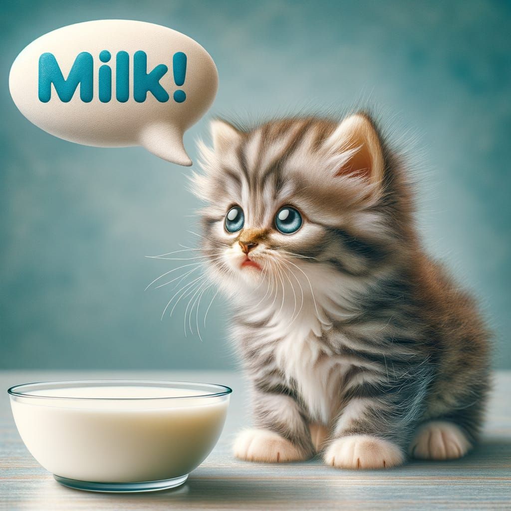 Excited Kitten Sees Milk: A Photorealistic Image