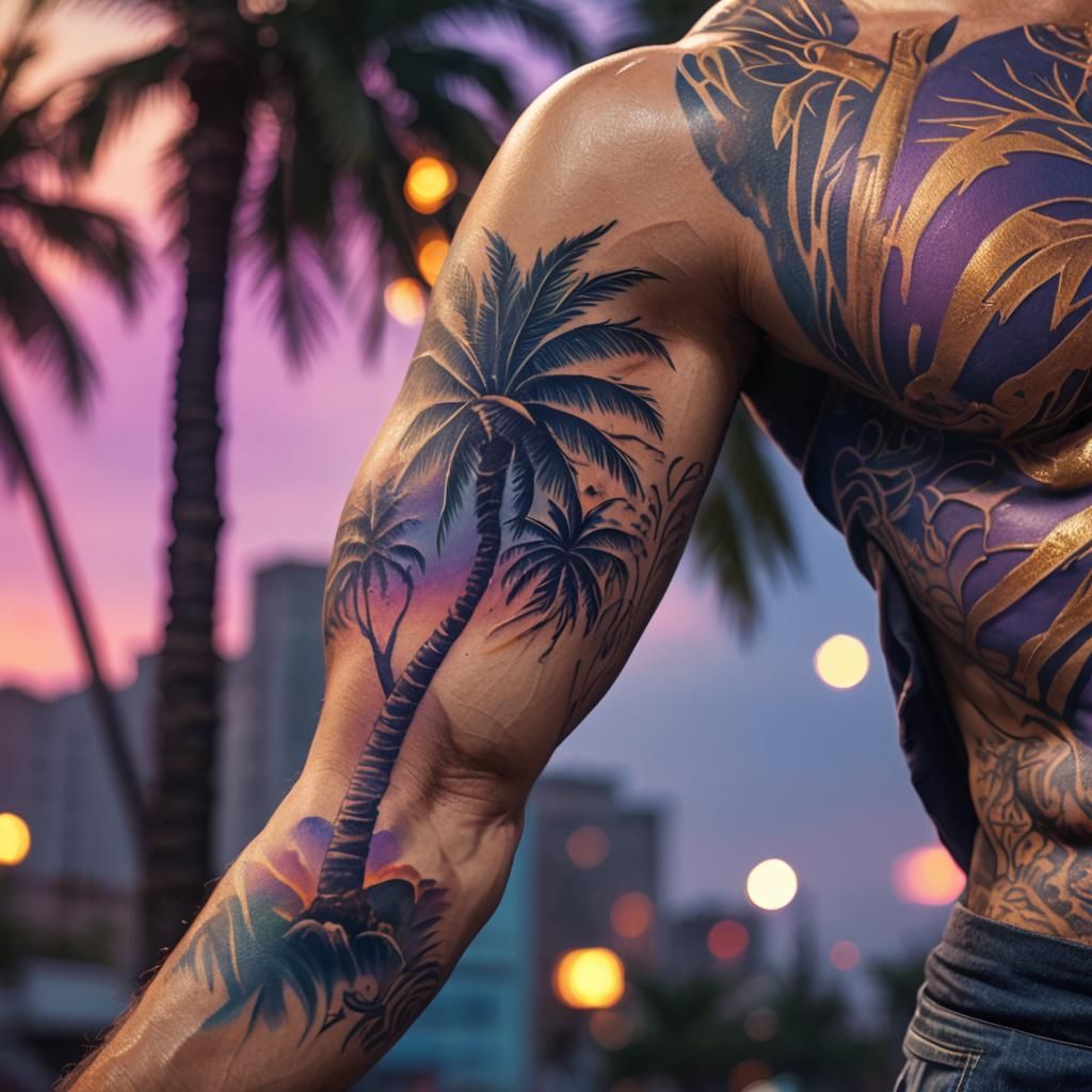 Detailed Palm Tree Tattoo on Muscular Arm