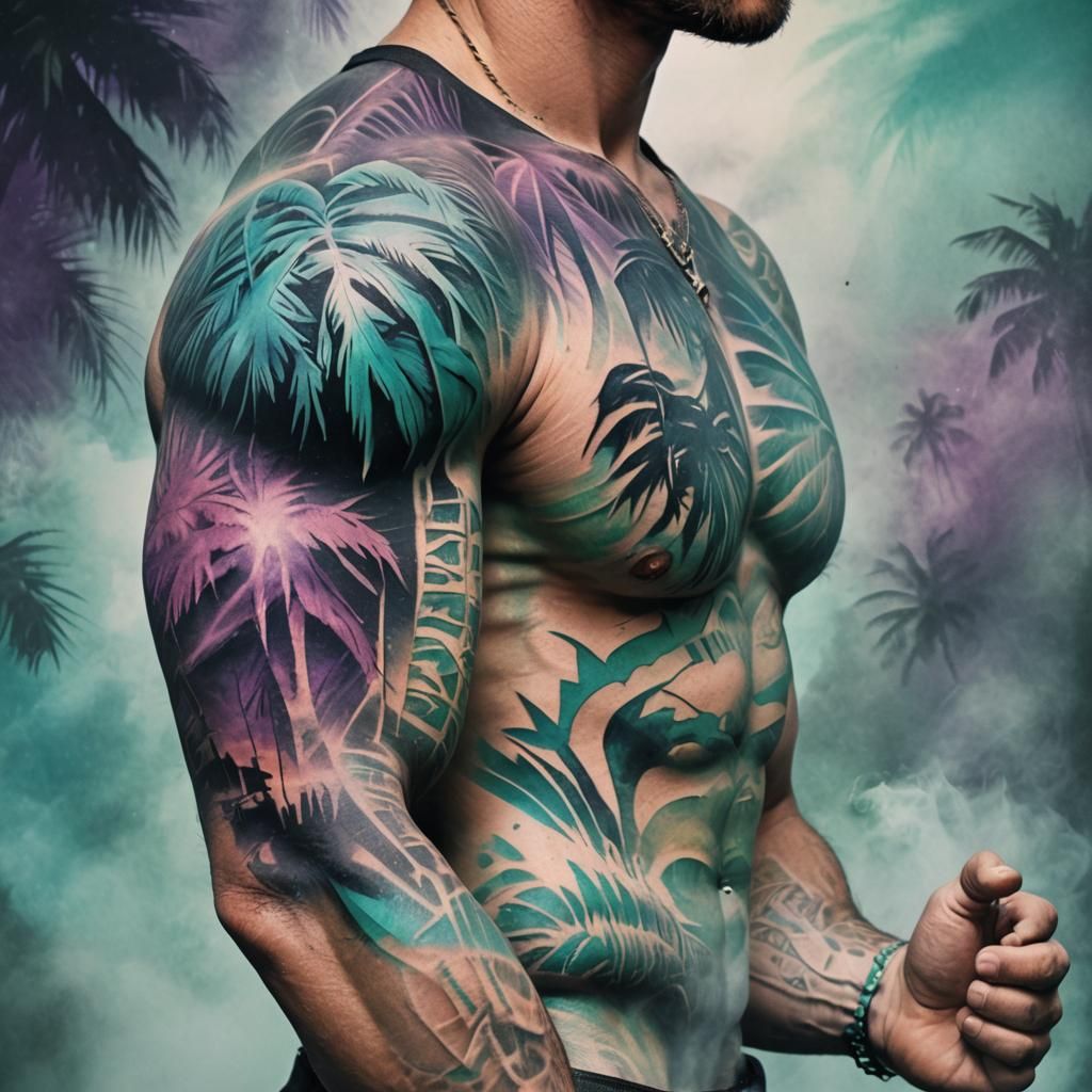 Palm Tree Tattoo Art on Muscular Arm