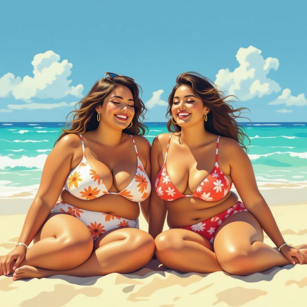 Plus-Size Women Enjoying a Sunny Beach Day