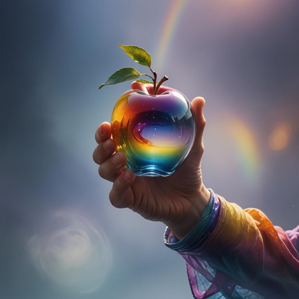 Rainbow Glass Apple in a Vibrant Fantasy Art