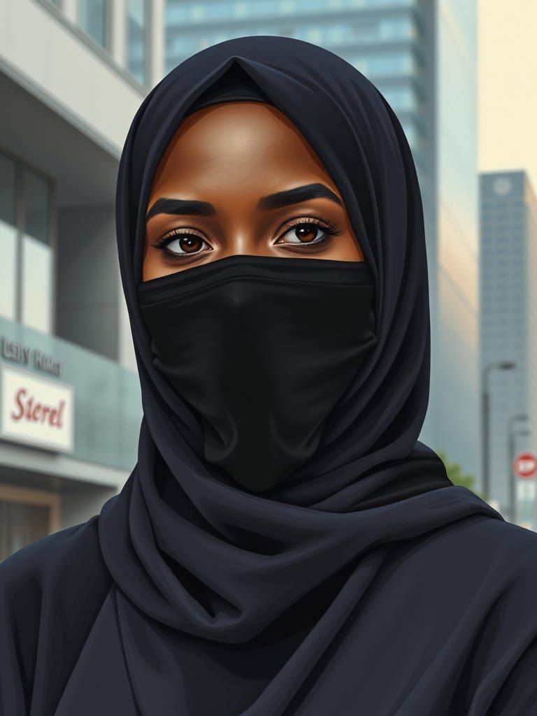 Beautiful Woman in Hijab and Niqab in Minimalist Style