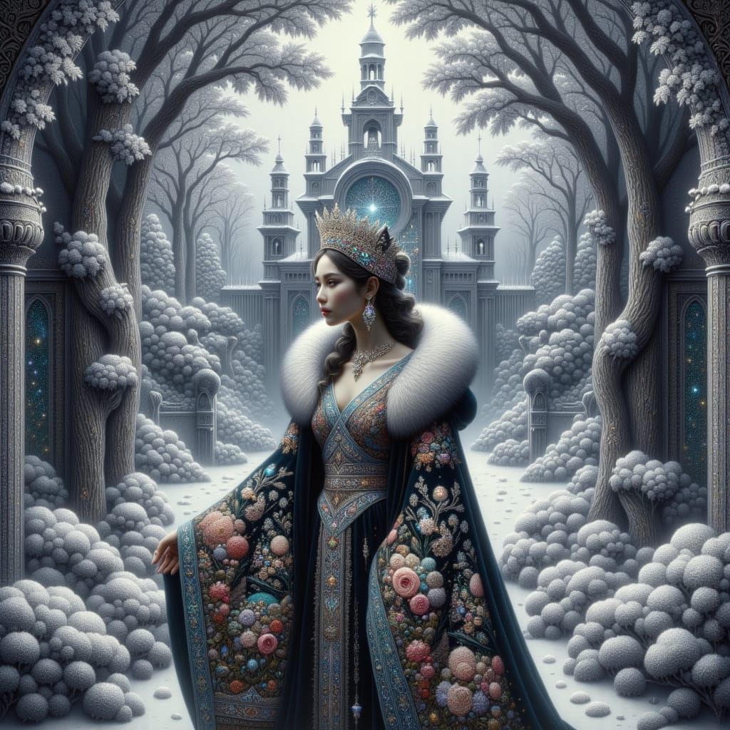 Siberian Tsarina Surveys Snowy Kingdom: Dark Fantasy