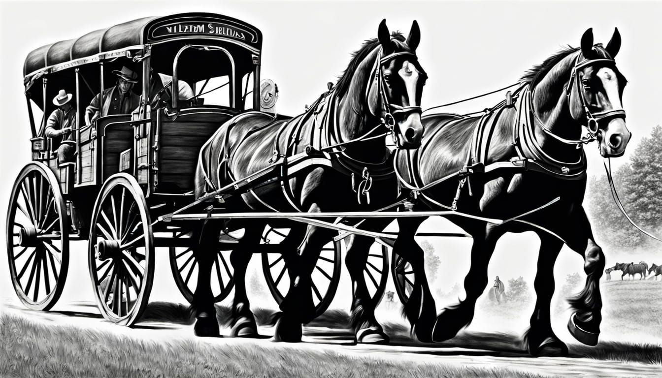 Stunning Clydesdale Wagon Scene in Hyperdetailed Charcoal Ar...