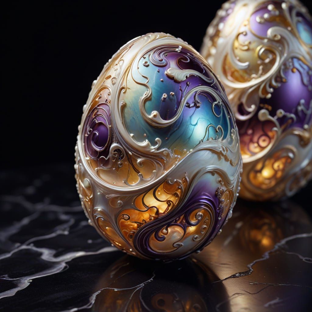 Surreal Mother of Pearl Easter Egg in Iridescent Hues