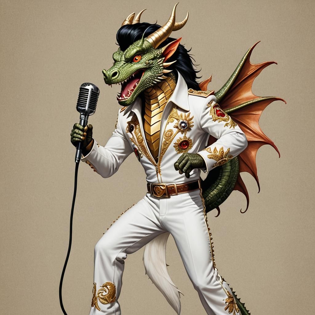 Dragon Elvis Impersonator in Jumpsuit Illustration
