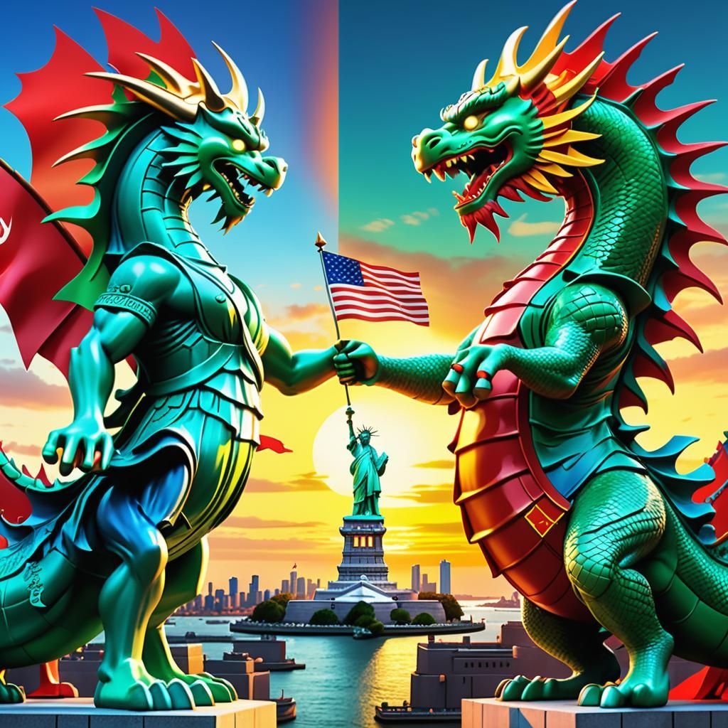 Statue of Liberty vs Dragon in Pixar-Style Showdown