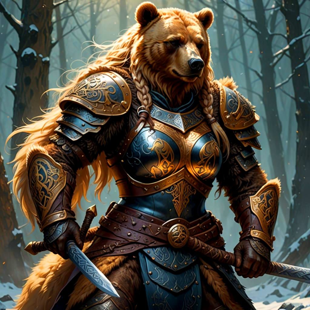 Bear-Viking Hybrid Warrior in 3D Detail