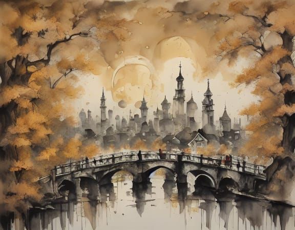 Impressionist Couple in Golden Autumn Park