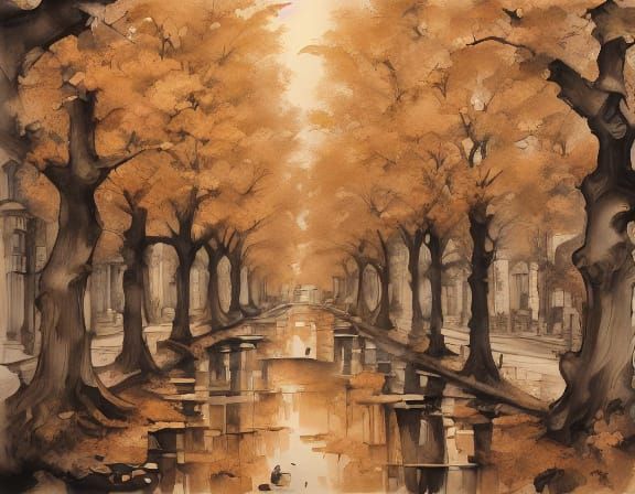 Cozy Autumn Park Scene with Couple and Fireplace