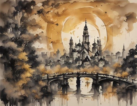 Whimsical Autumn Park Landscape Painting