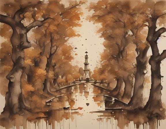 Autumn Park Walk in Impressionist Oil Painting Style