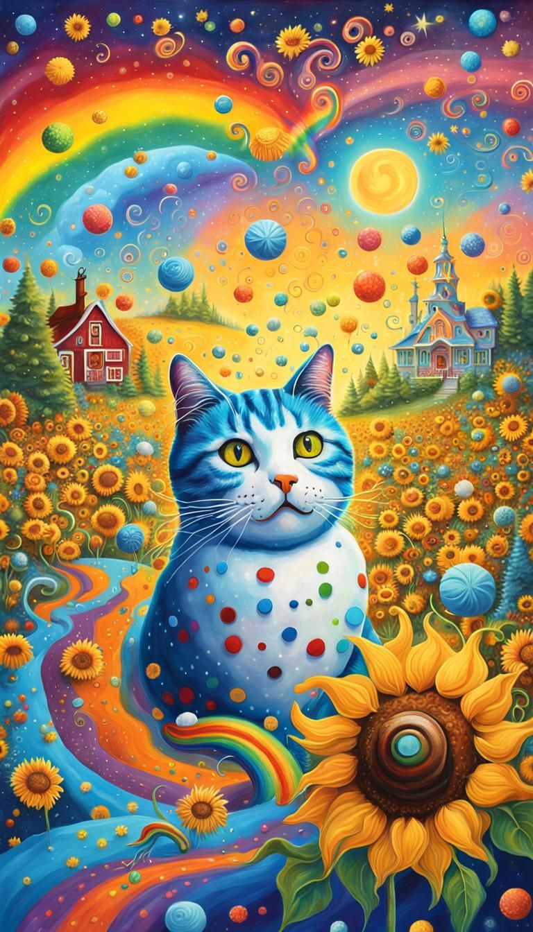 Surreal Melting Snowman Cat in a Candyland Dream