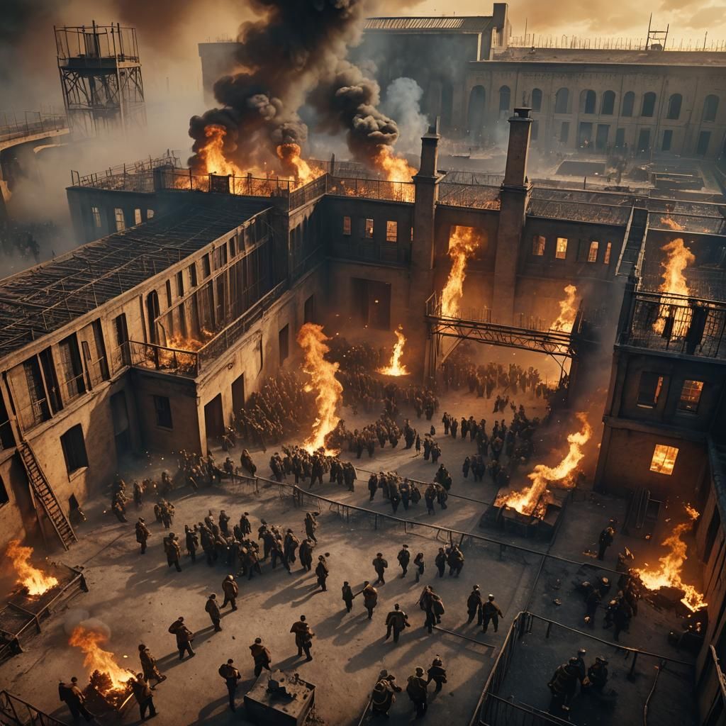 Chaotic Prison Riot in Cinematic Digital Painting