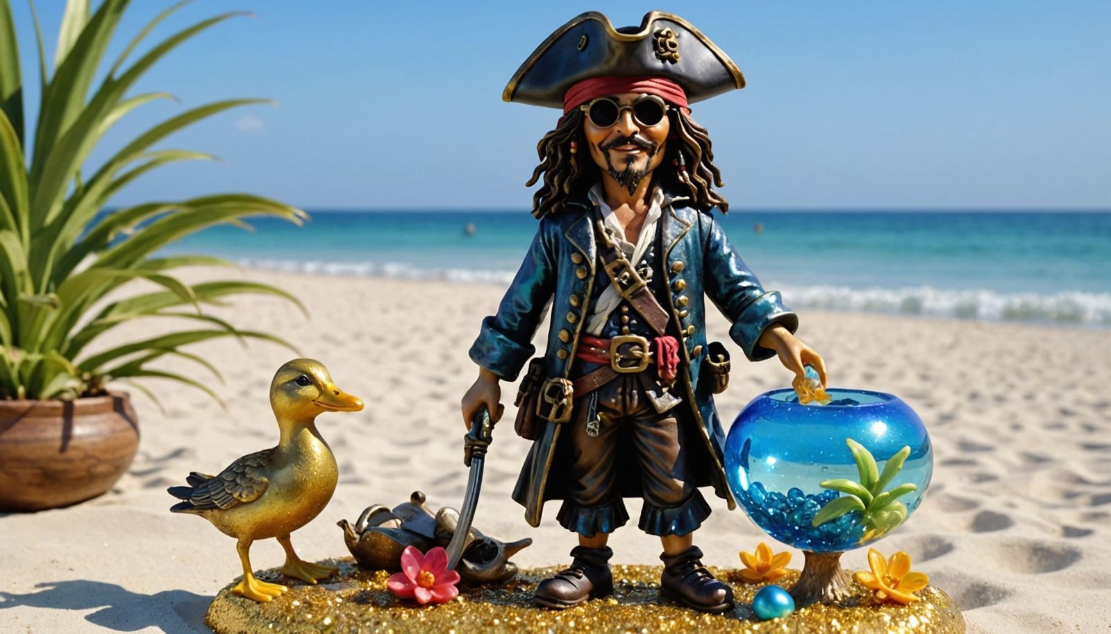 Pirate Jack Sparrow Glass Sculpture on Beach