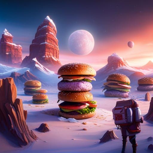 Square Burgers in Detailed Matte Painting Style