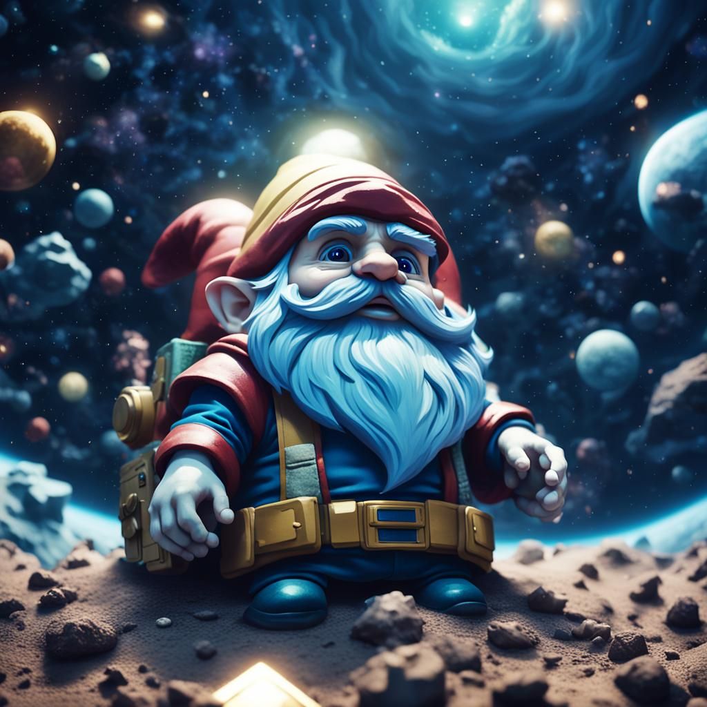 Gnome Drifting in Deep Space: Cinematic Still