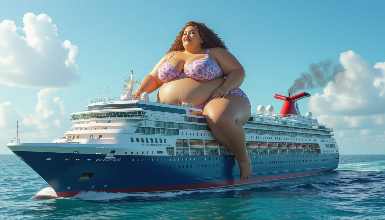 Colossal Curvy Woman on Cruise Liner Rooftop