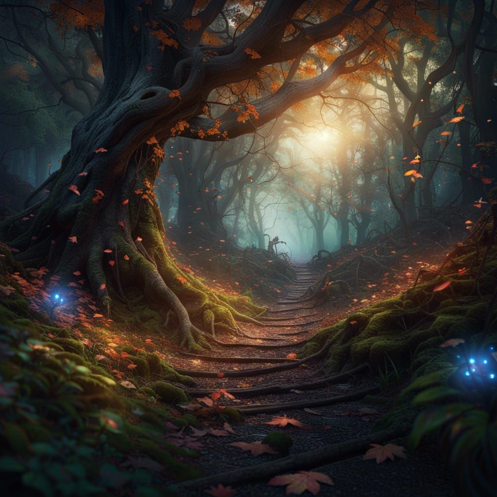 Magical Forest with Fairies, Cats, and Glitter