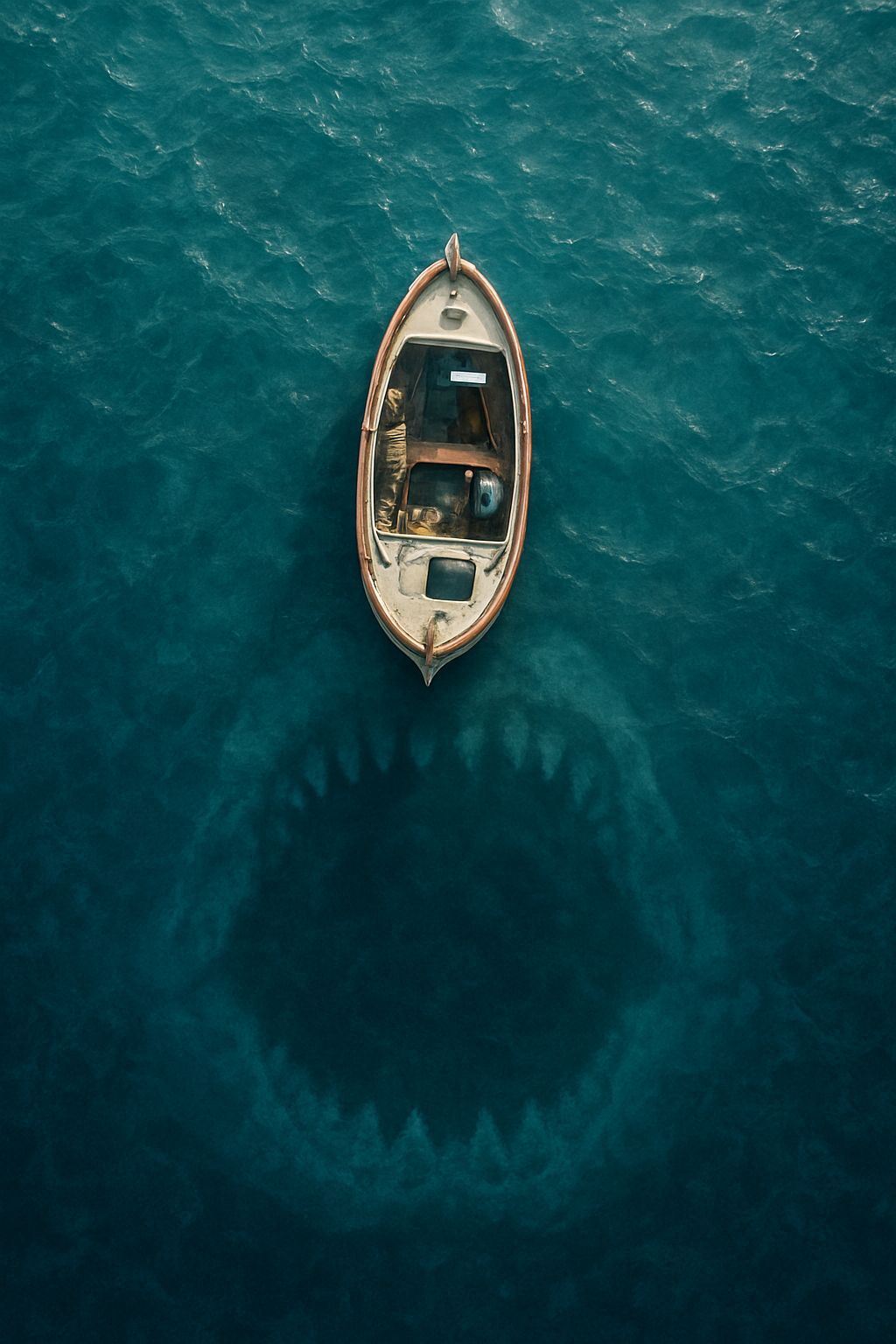 Fishing Boat Above Jaws in Clear Ocean