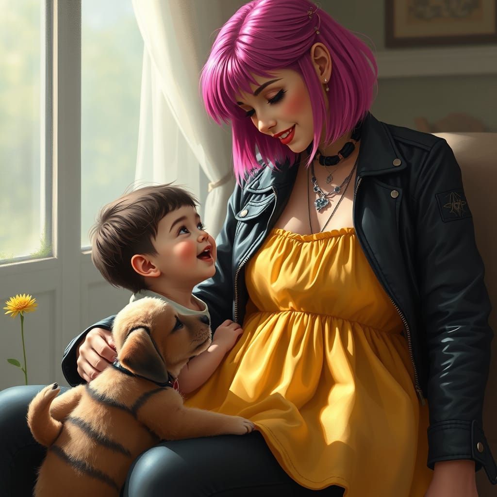 Child Receives Puppy From Goth Mom