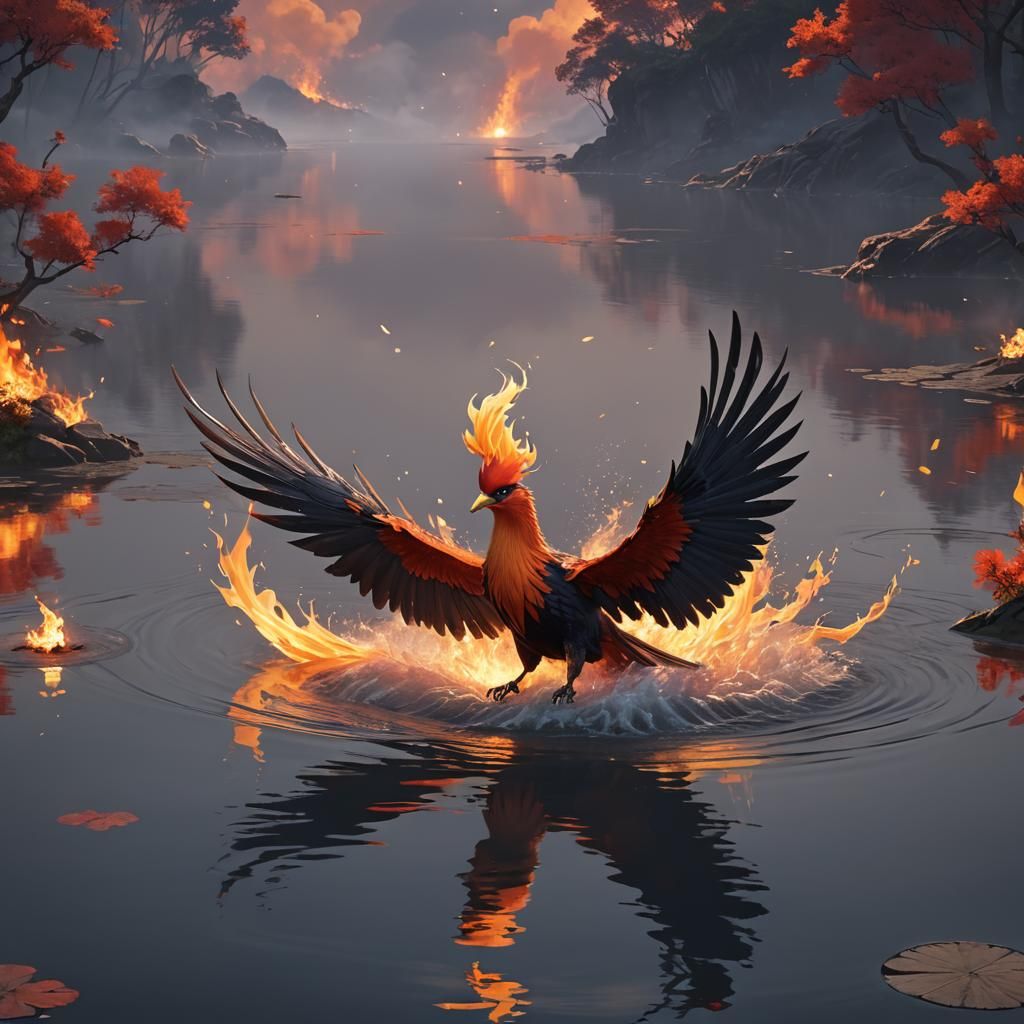 Fiery Phoenix Rising: 3D Anime Art