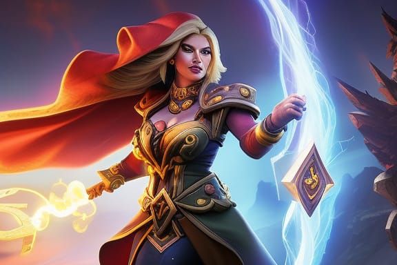 Sorceress Casting Fireball in Detailed Digital Art