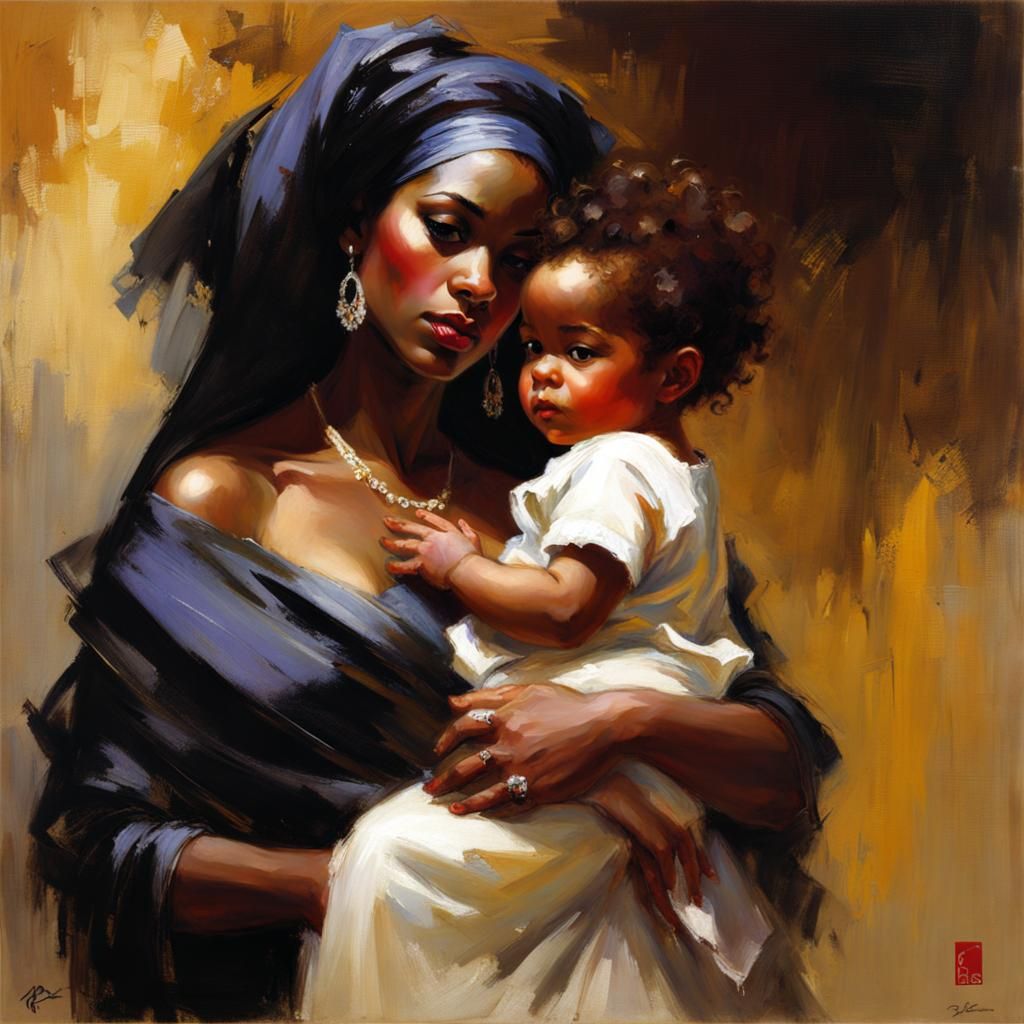 Black Mother and Baby in Renaissance Style