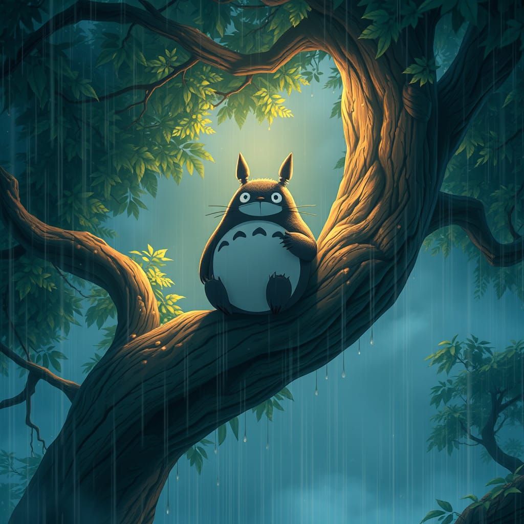 Mystical Forest Spirit Totoro Illuminated by Soft Light
