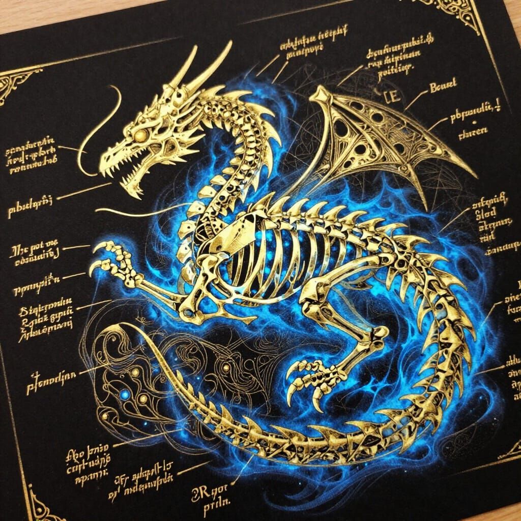 Diamond Skeleton Dragon Creation Diagram in Grimoire Style
