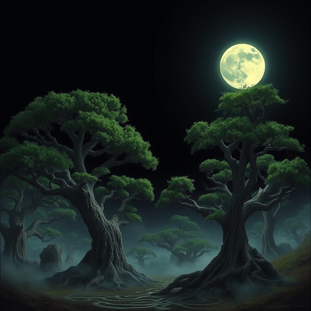 Ethereal Moonscape with Giant Trees, Matte Painting