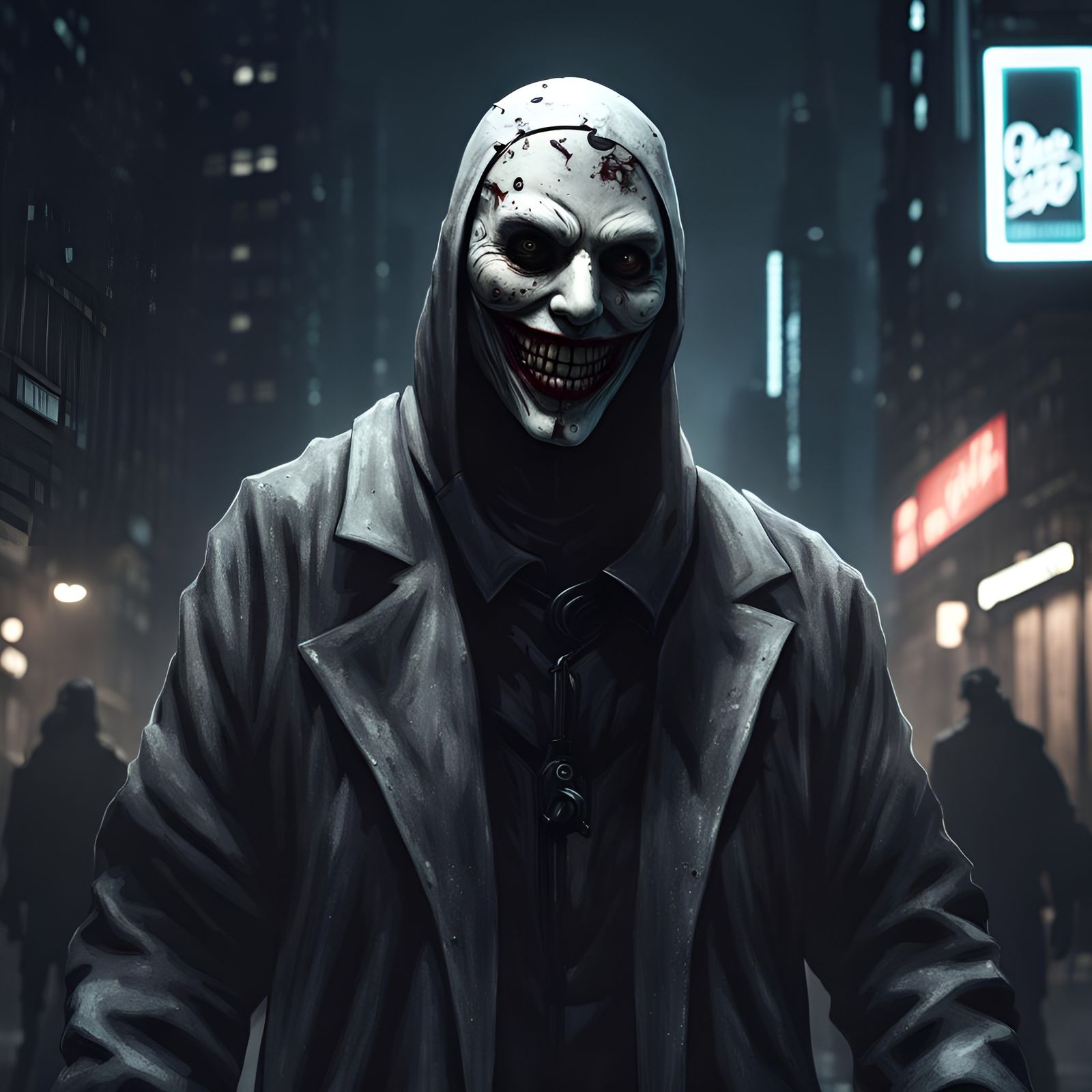 Cyberpunk Killer with Creepy Smile Mask