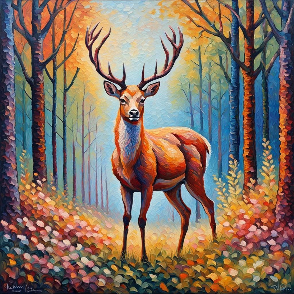 Deer God in Neo-Impressionist Expressionist Style