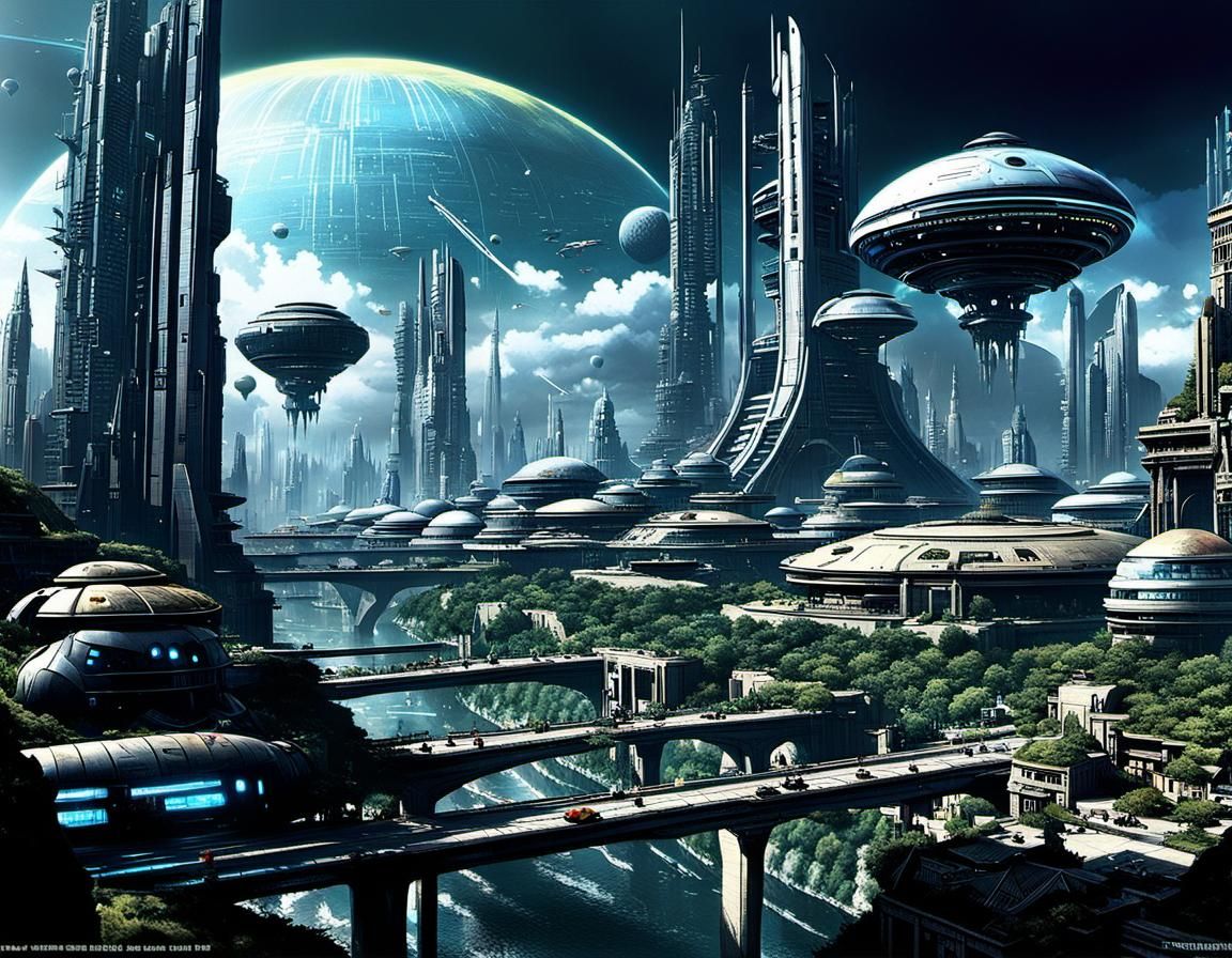 Aetherpunk Alien Robot City: Retro-Futuristic Landscape