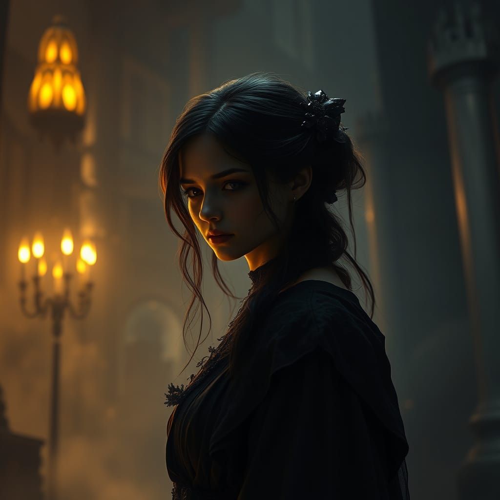Dark Fantasy Concept Art of Young Woman in Despair