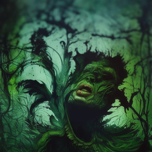 Hyperrealistic Green Monster in Beautiful Nature