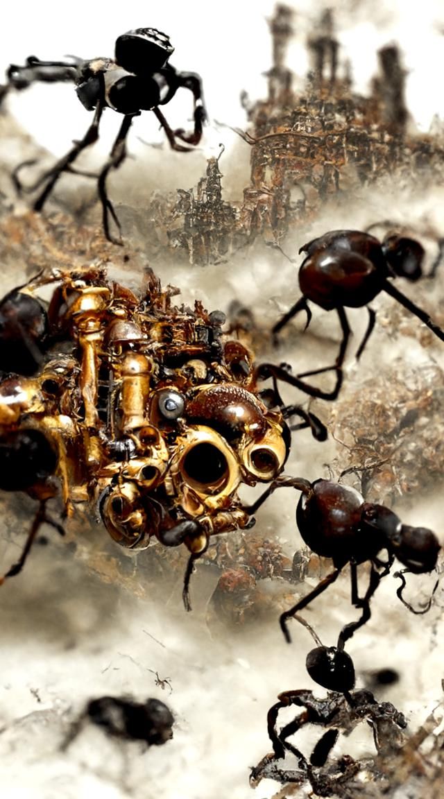 Detailed Steampunk Horror Ant Colony in 8k