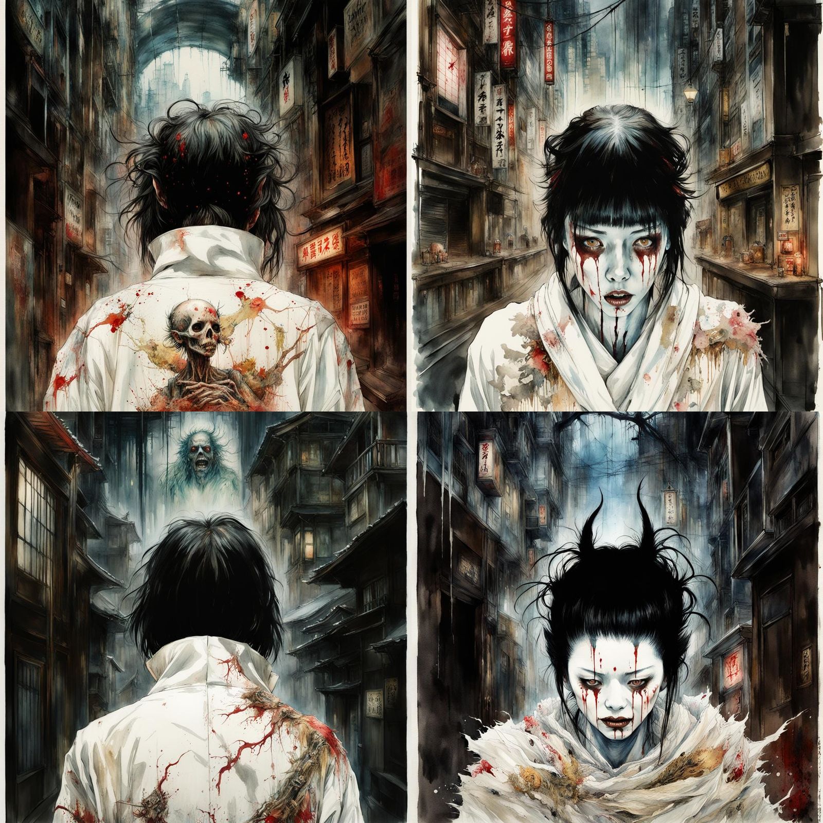 Macabre Body Horror Monster in Japanese Art Style